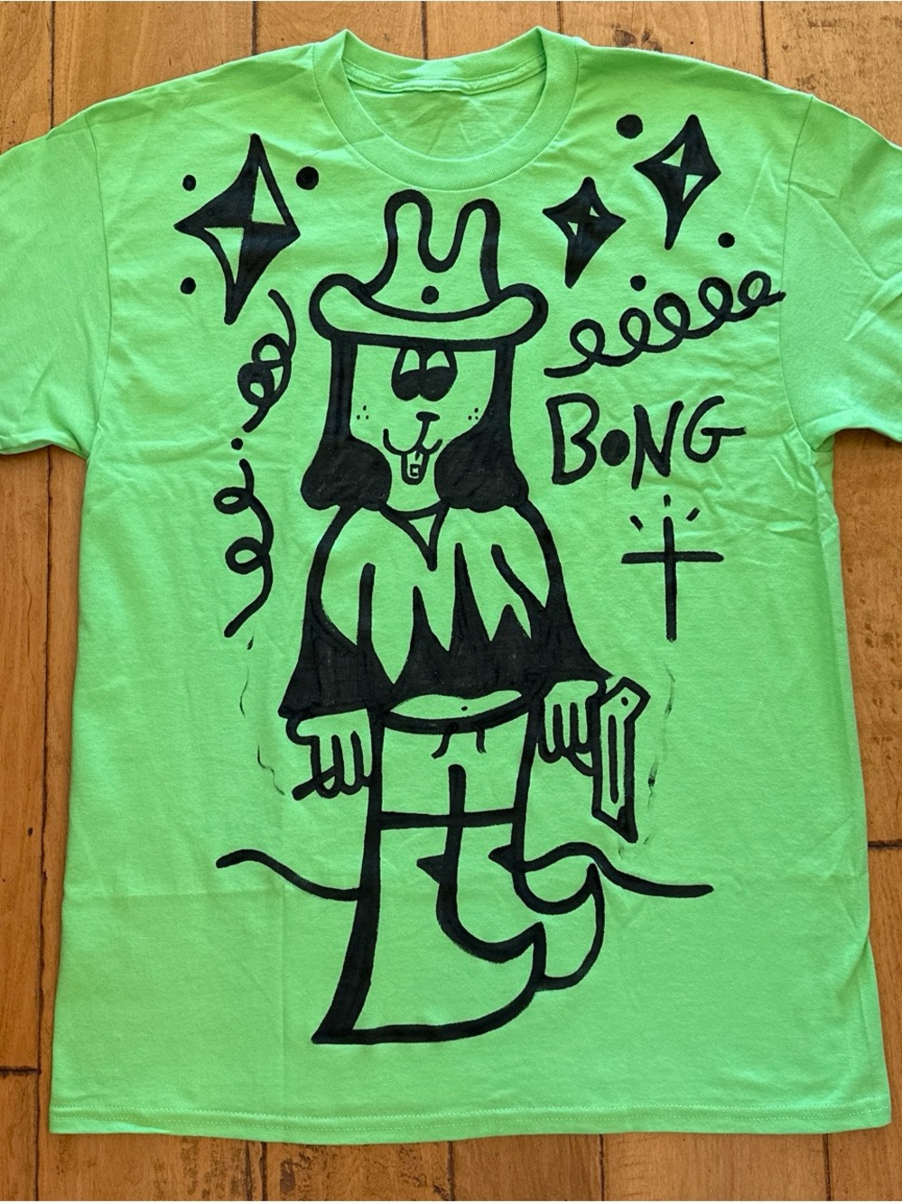 Neon Green Graphic Tee with Black Illustration